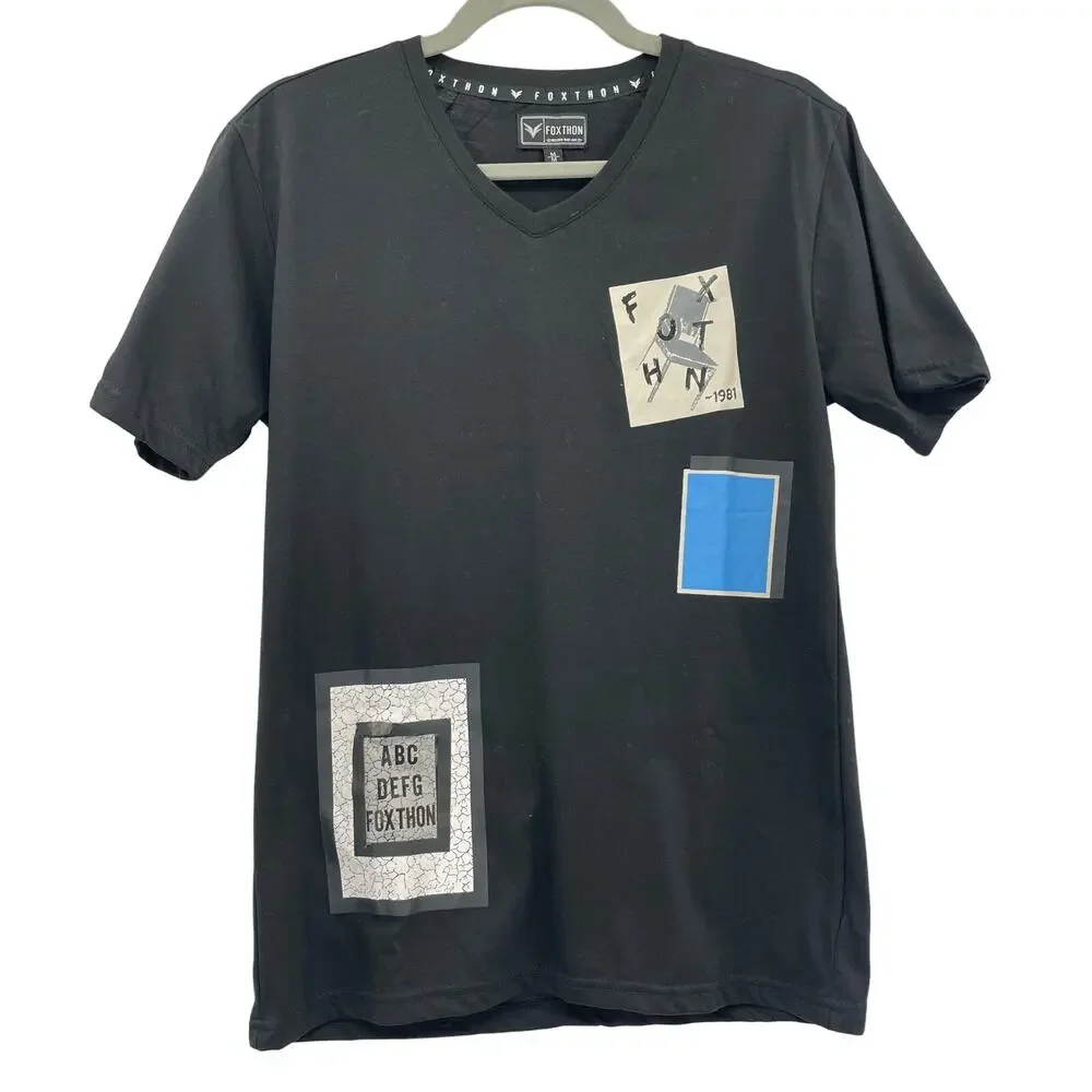 Foxthon Black Short Sleeve V-Neck TShirt - Picture 1 of 11